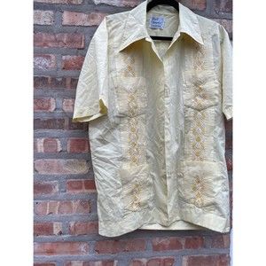 Beach guayabera yellow button down shirt